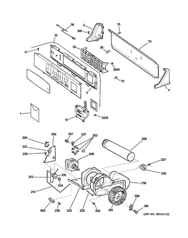 Backsplash, blower & motor assembly