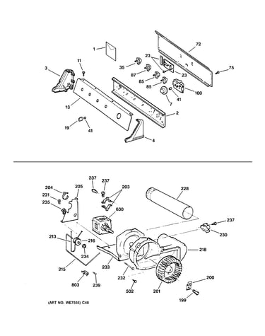 Backsplash, blower & motor assembly