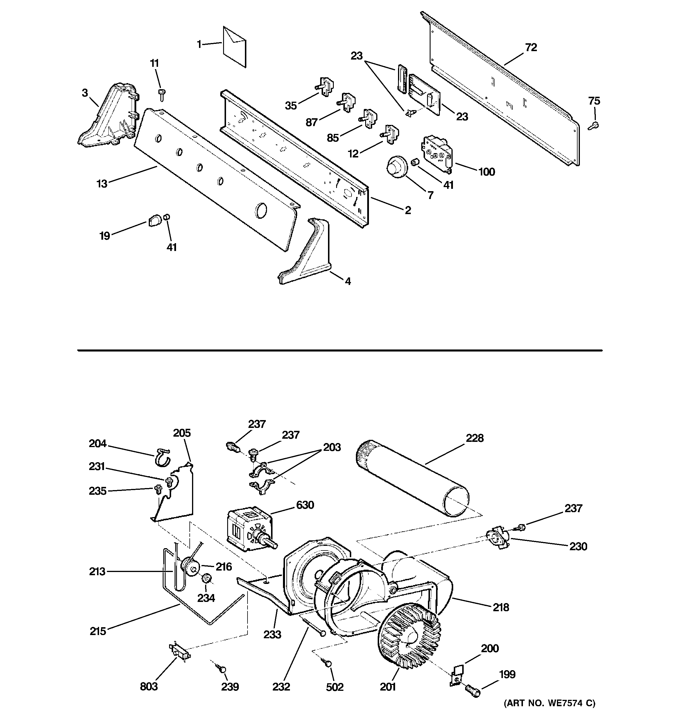 Backsplash, blower & motor assembly