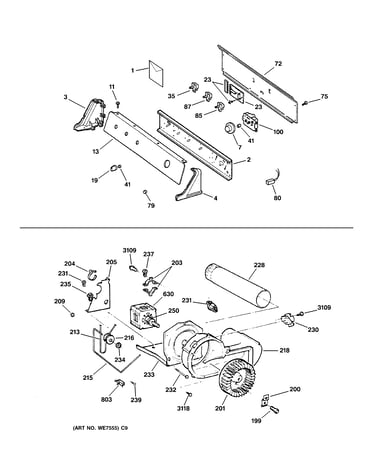 Backsplash, blower & motor assembly