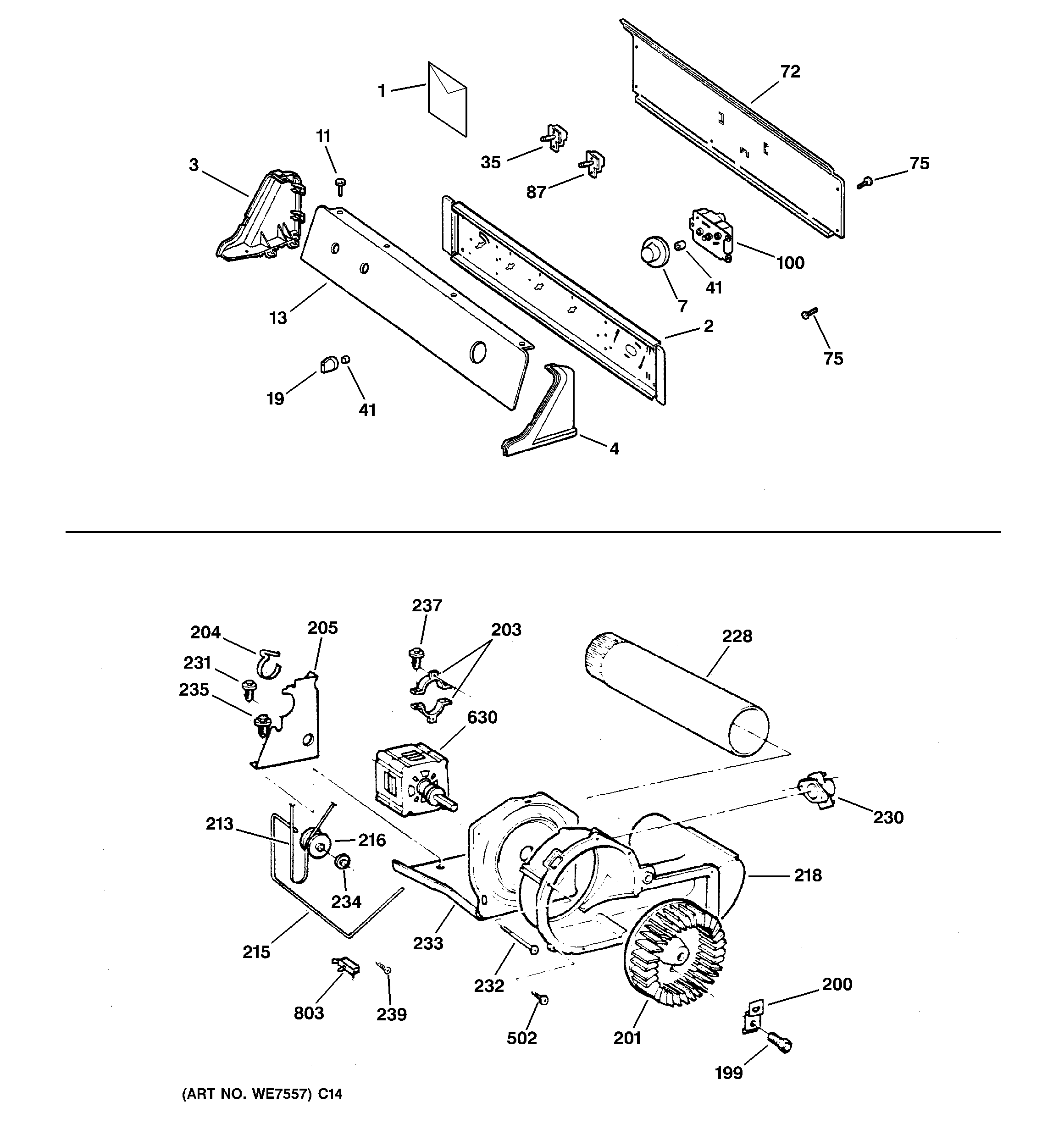 Backsplash, blower & motor assembly