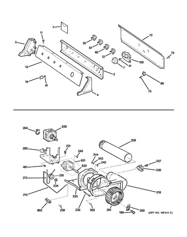 Backsplash, blower & motor assembly