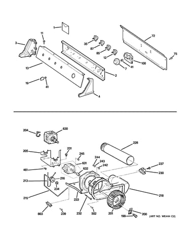 Backsplash, blower & motor assembly