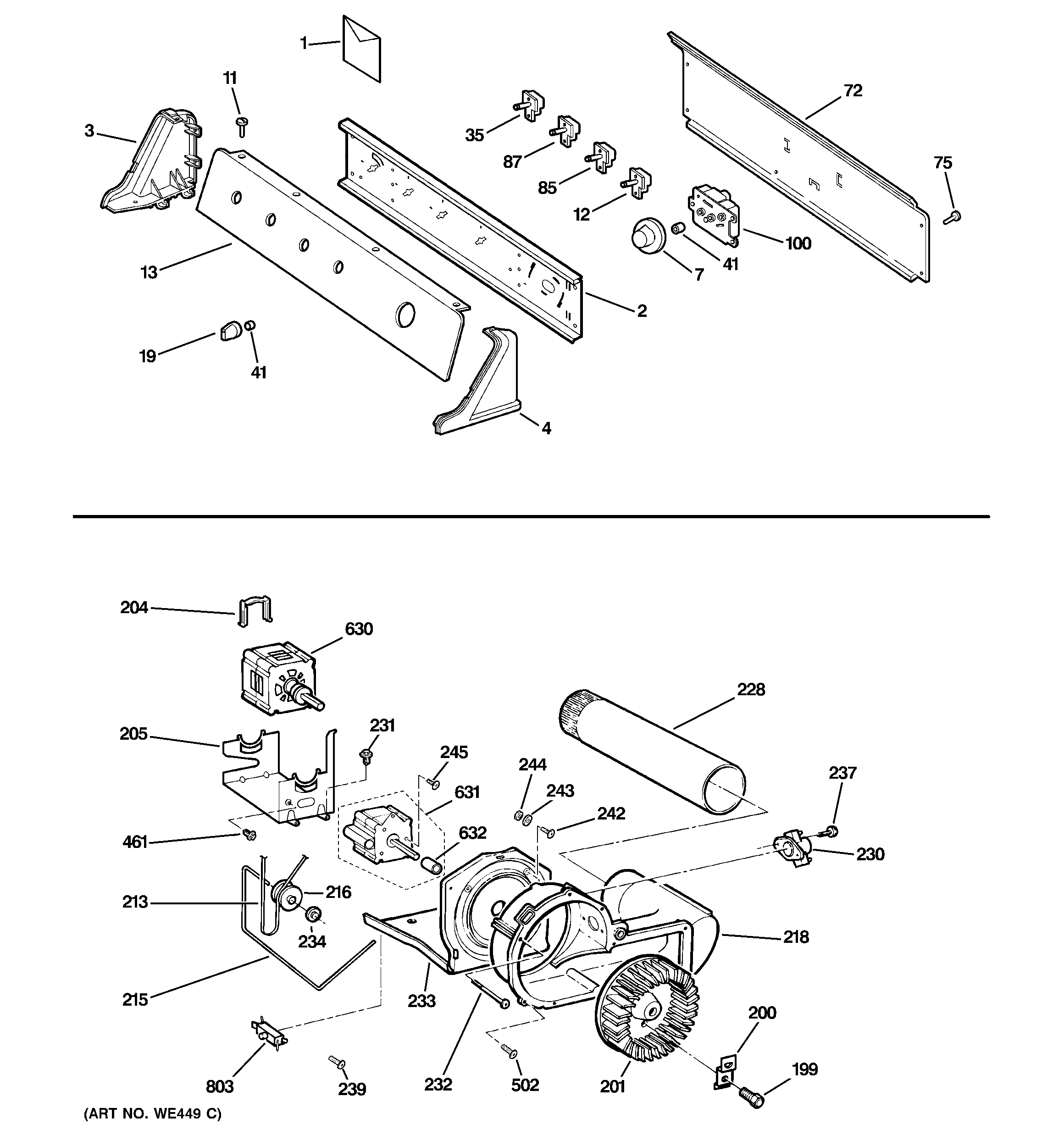 Backsplash, blower & motor assembly