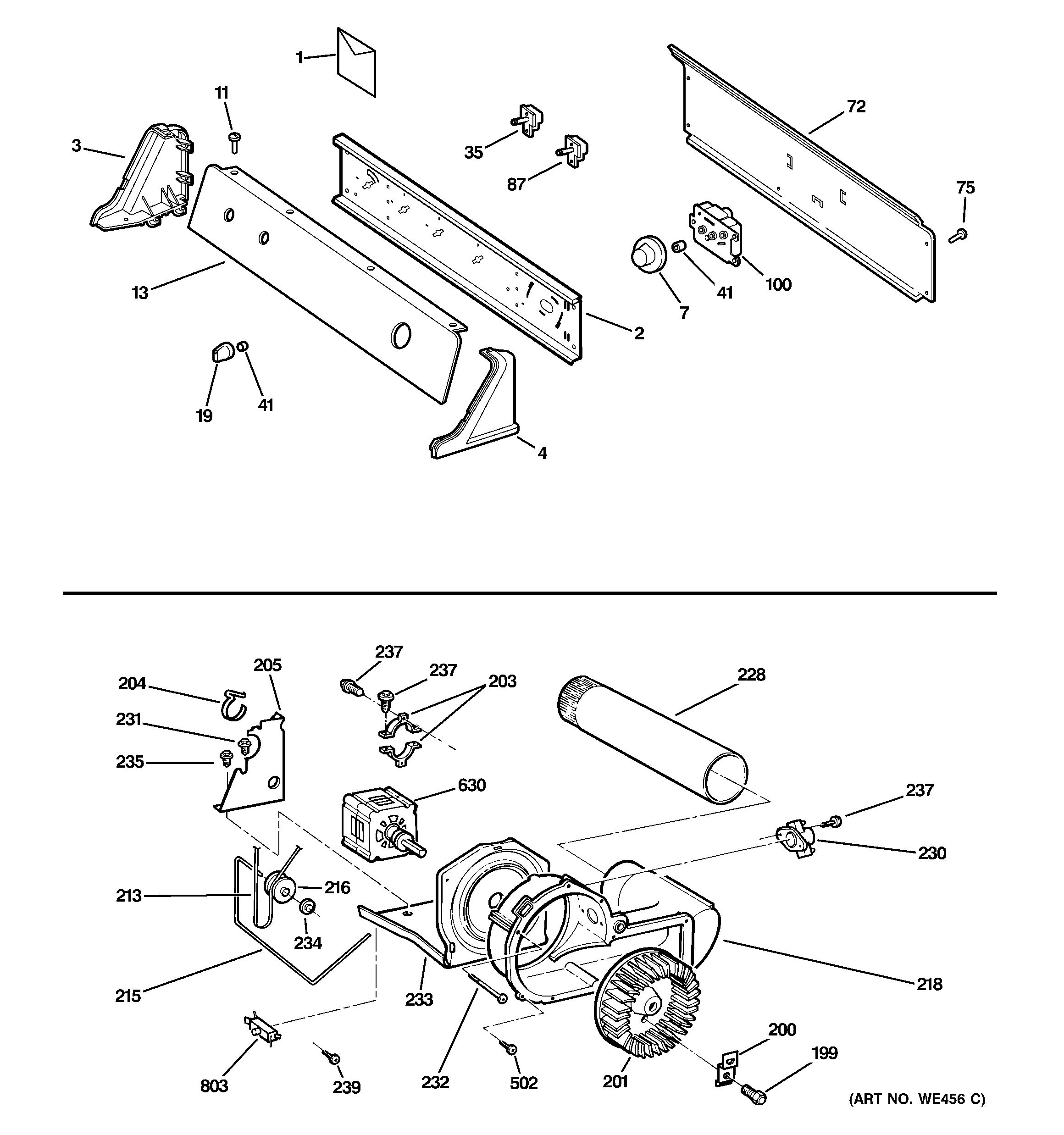 Backsplash, blower & motor assembly