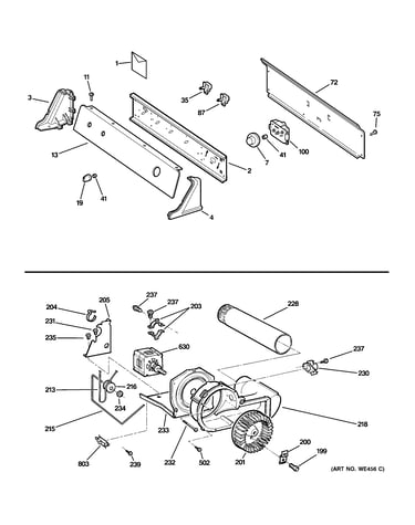 Backsplash, blower & motor assembly