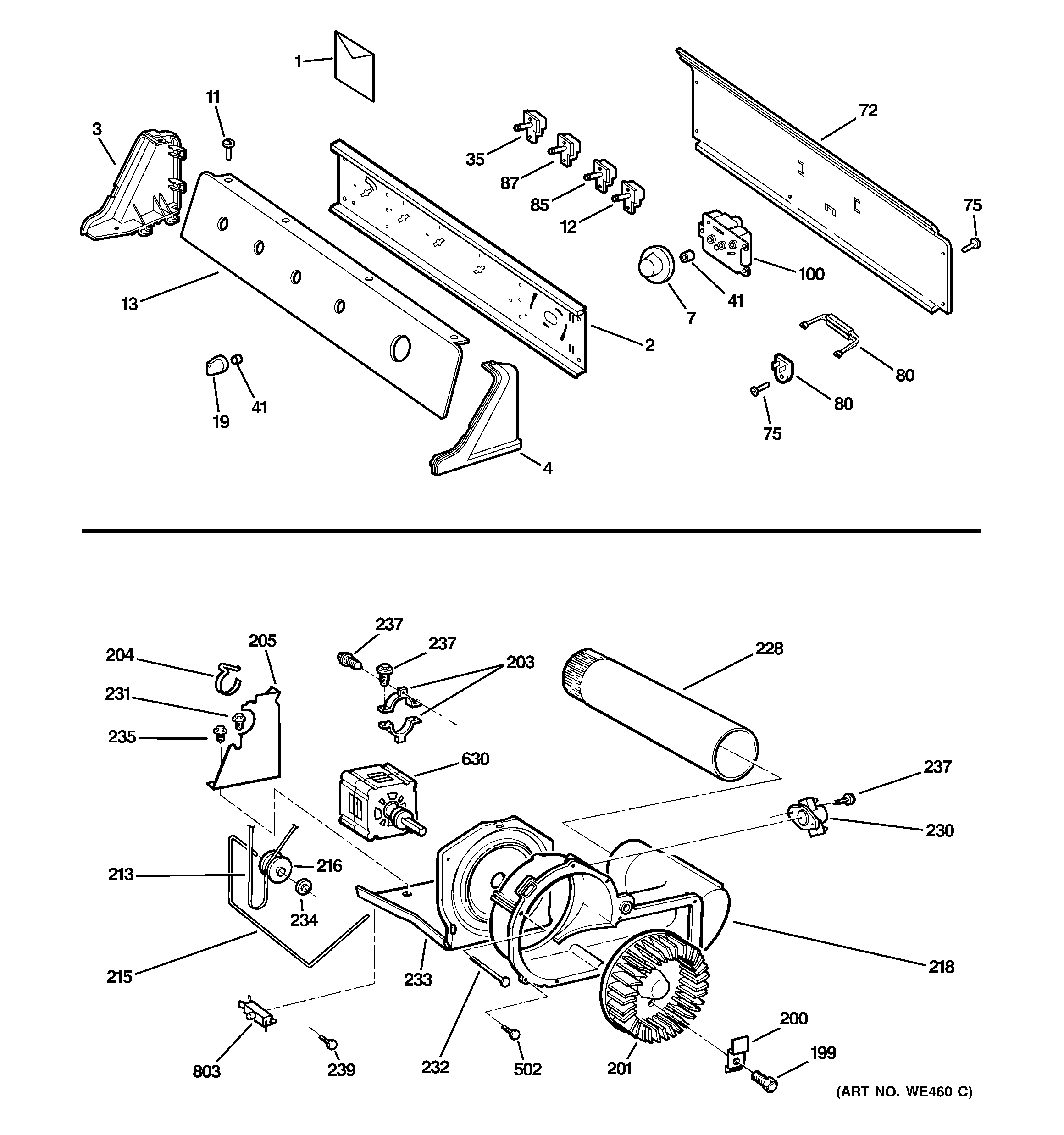 Backsplash, blower & motor assembly