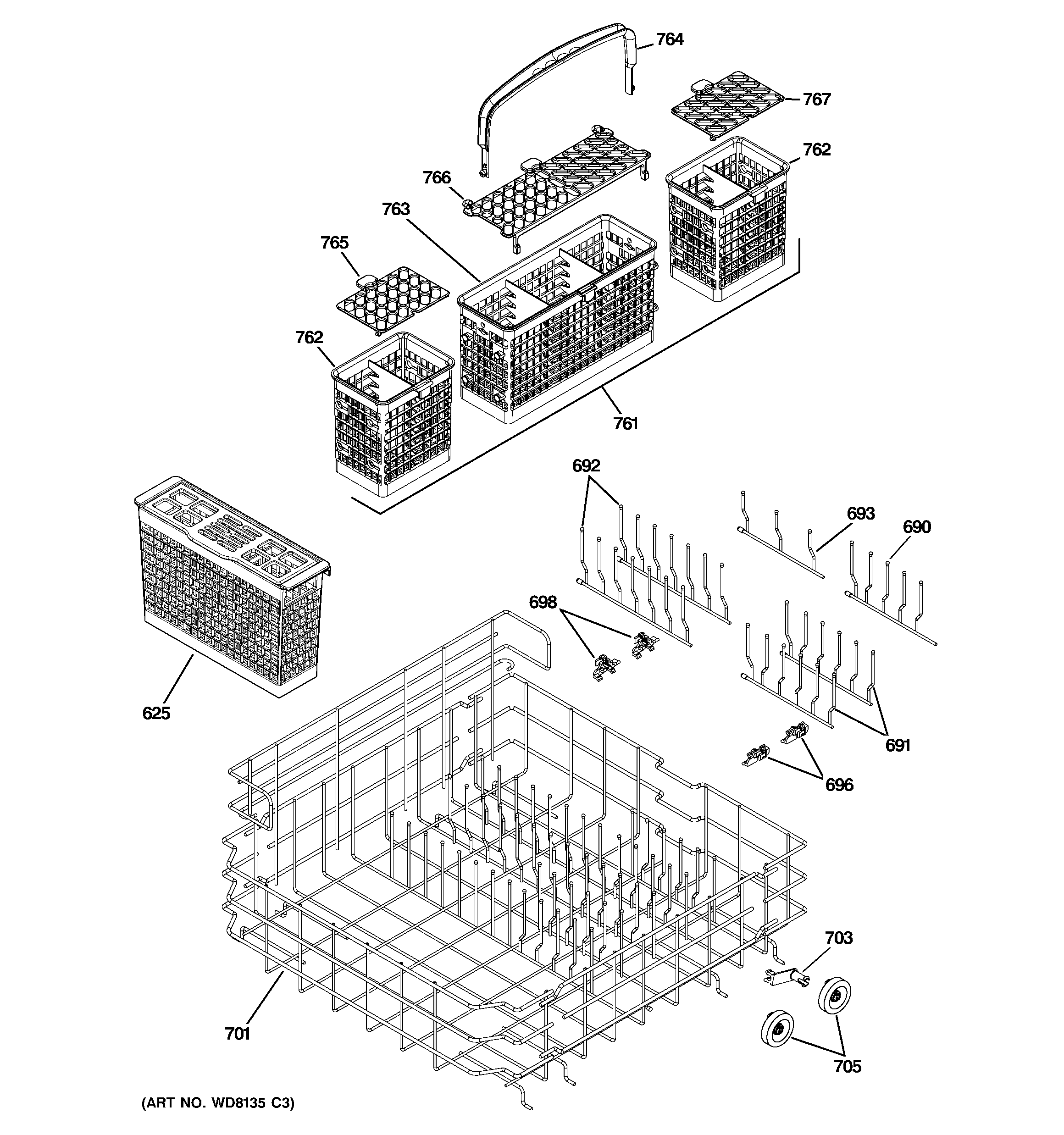 Lower rack assembly