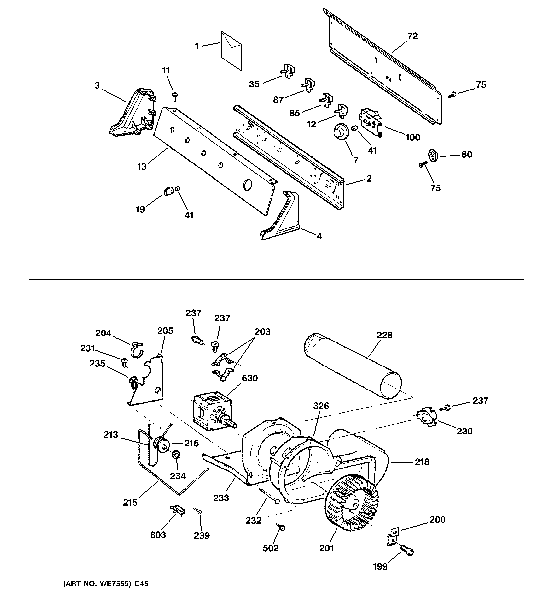 Backsplash, blower & motor assembly
