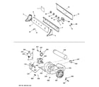 GE DWXR483EB3CC backsplash, blower & motor assembly diagram
