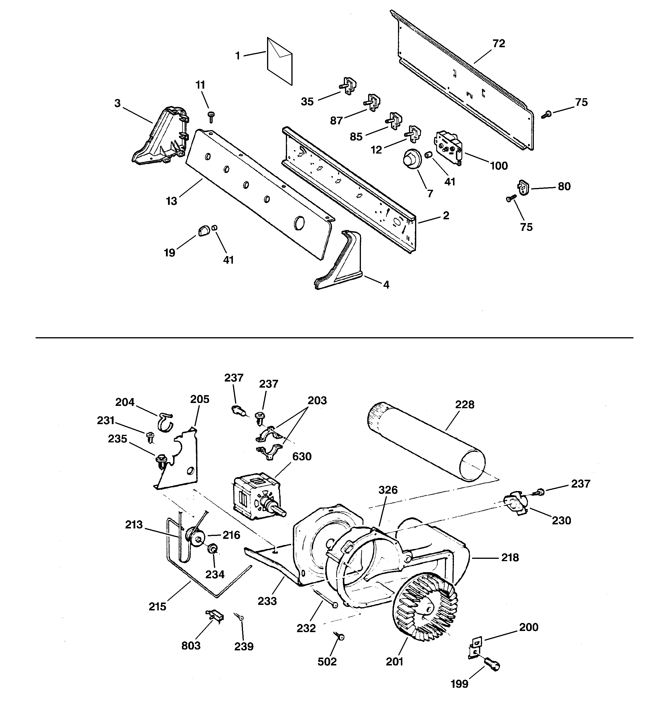 Backsplash, blower & motor assembly