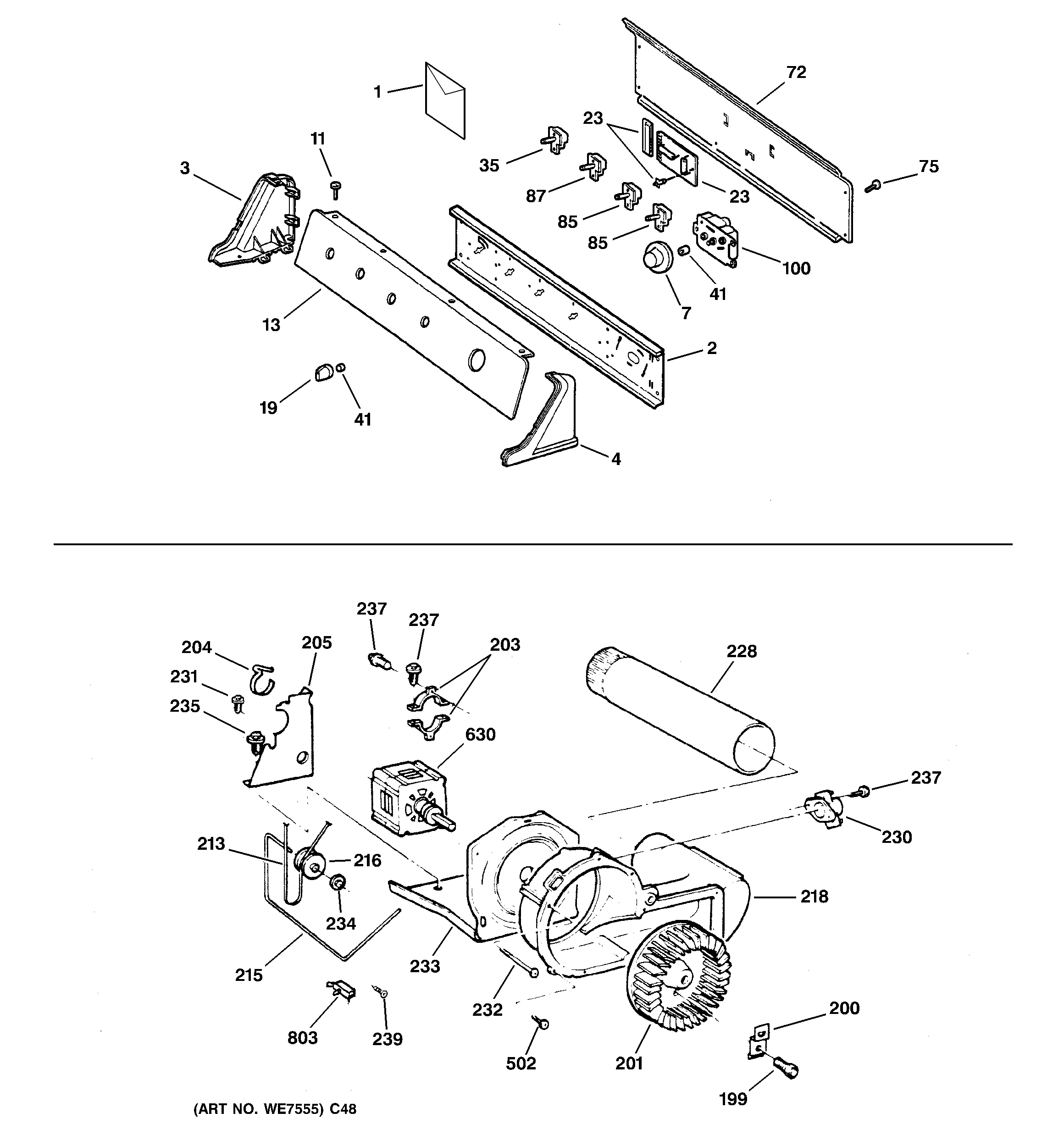 Backsplash, blower & motor