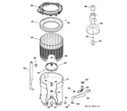 GE WLDSR416F0WC tub, basket & agitator diagram