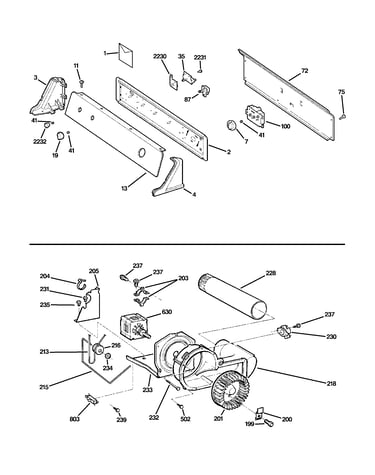 Controls, backsplash, blower & moto