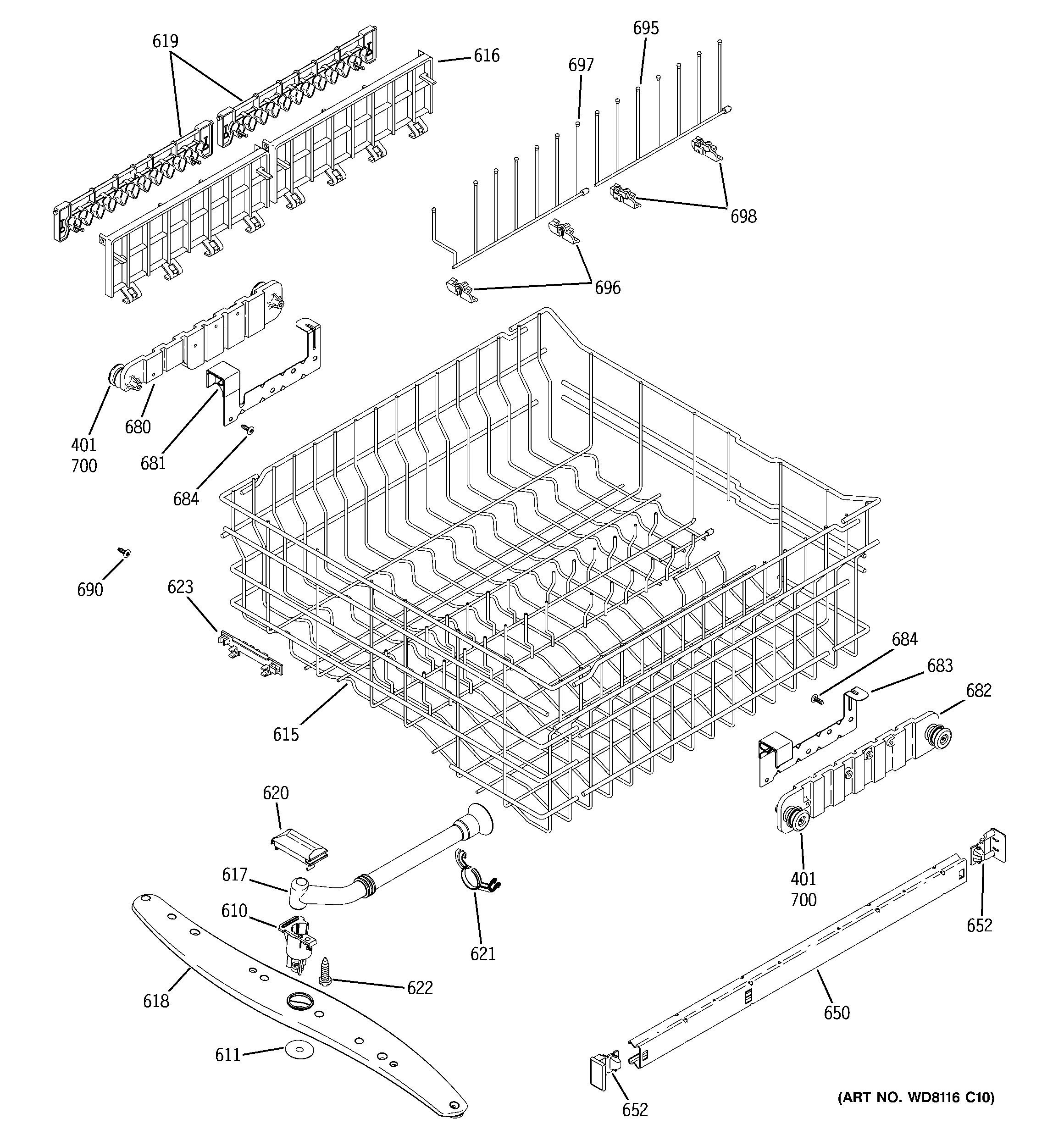 Upper rack assembly