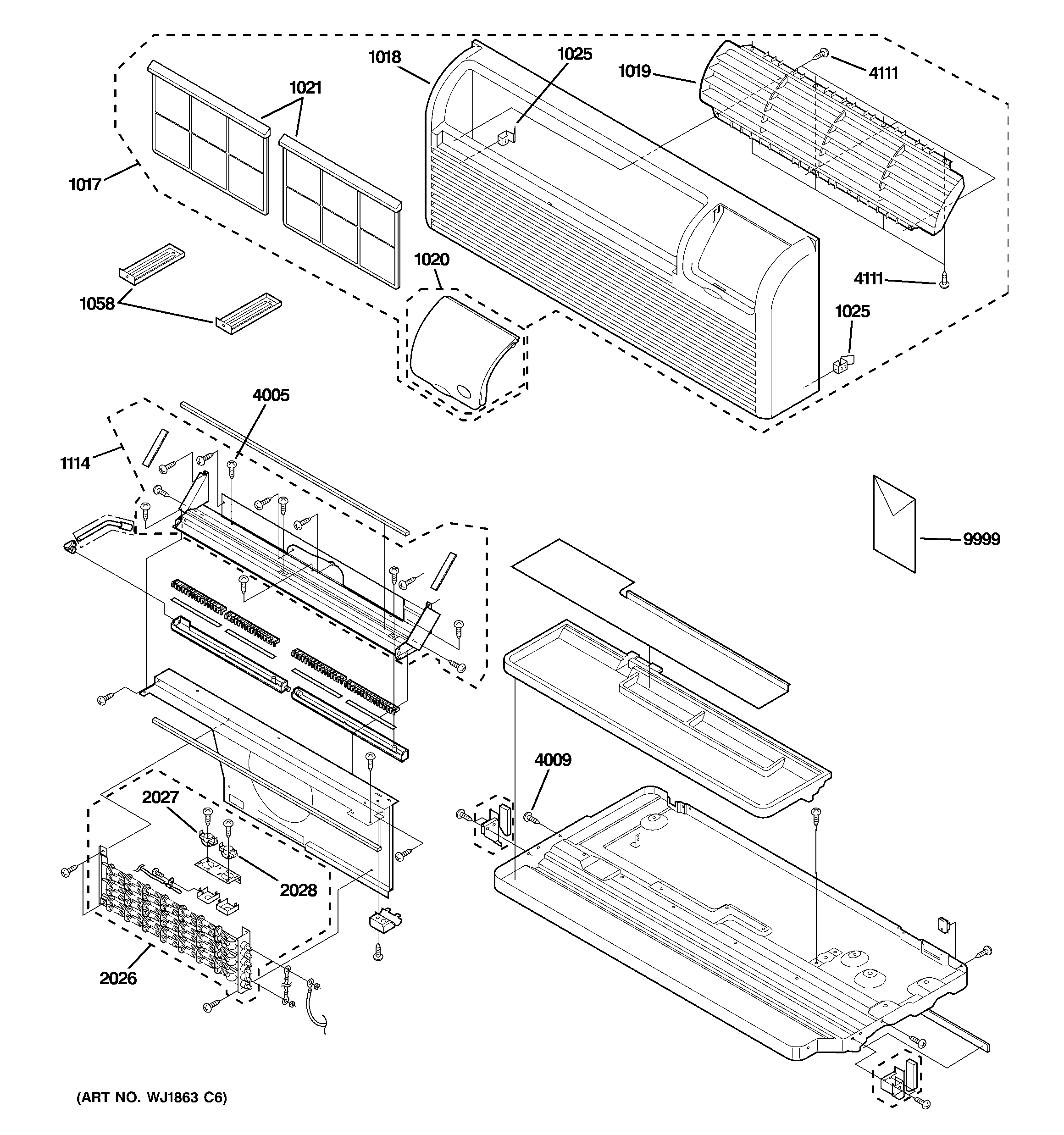 Grille, heater & base pan parts