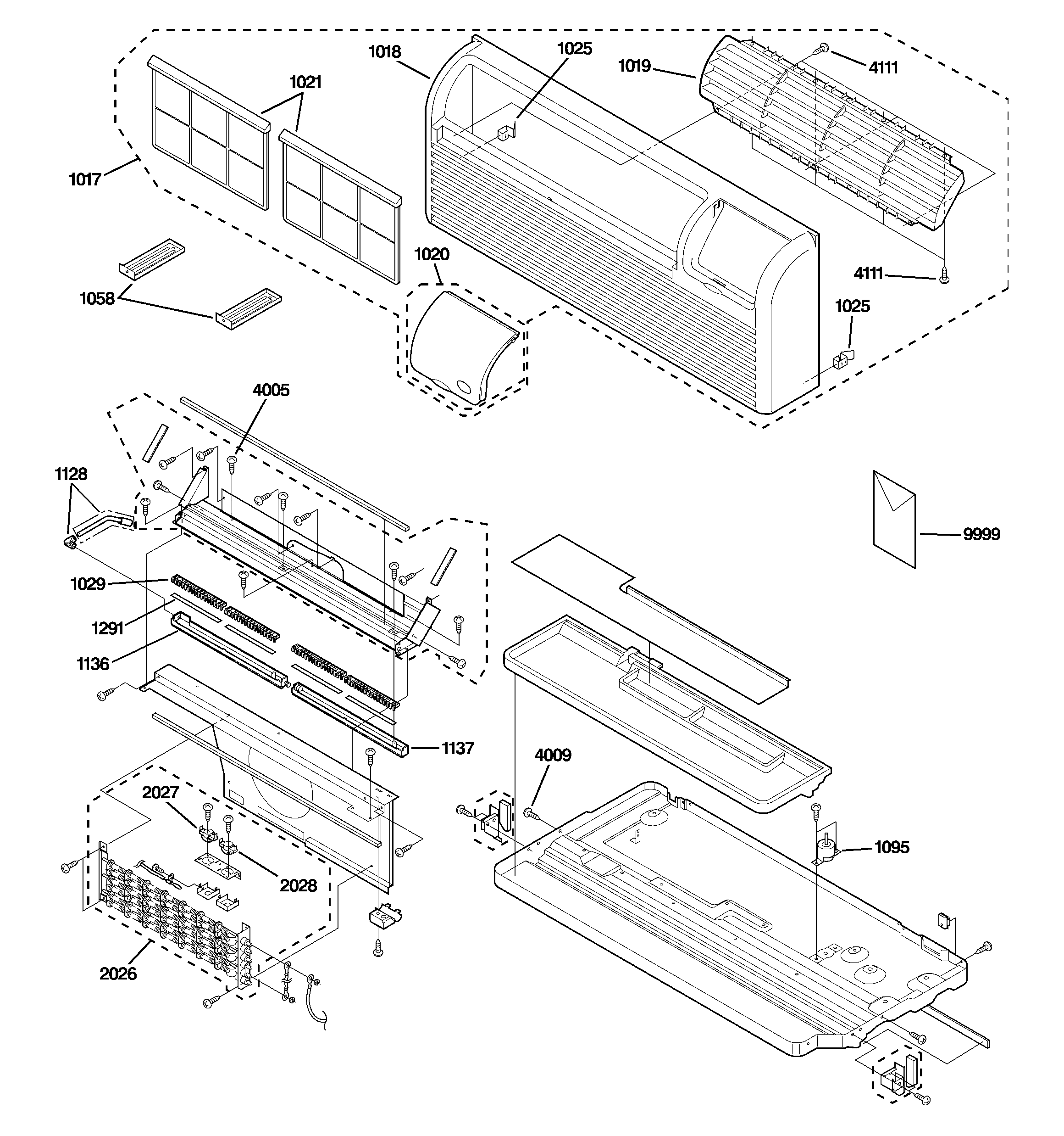 Grille, heater & base pan parts