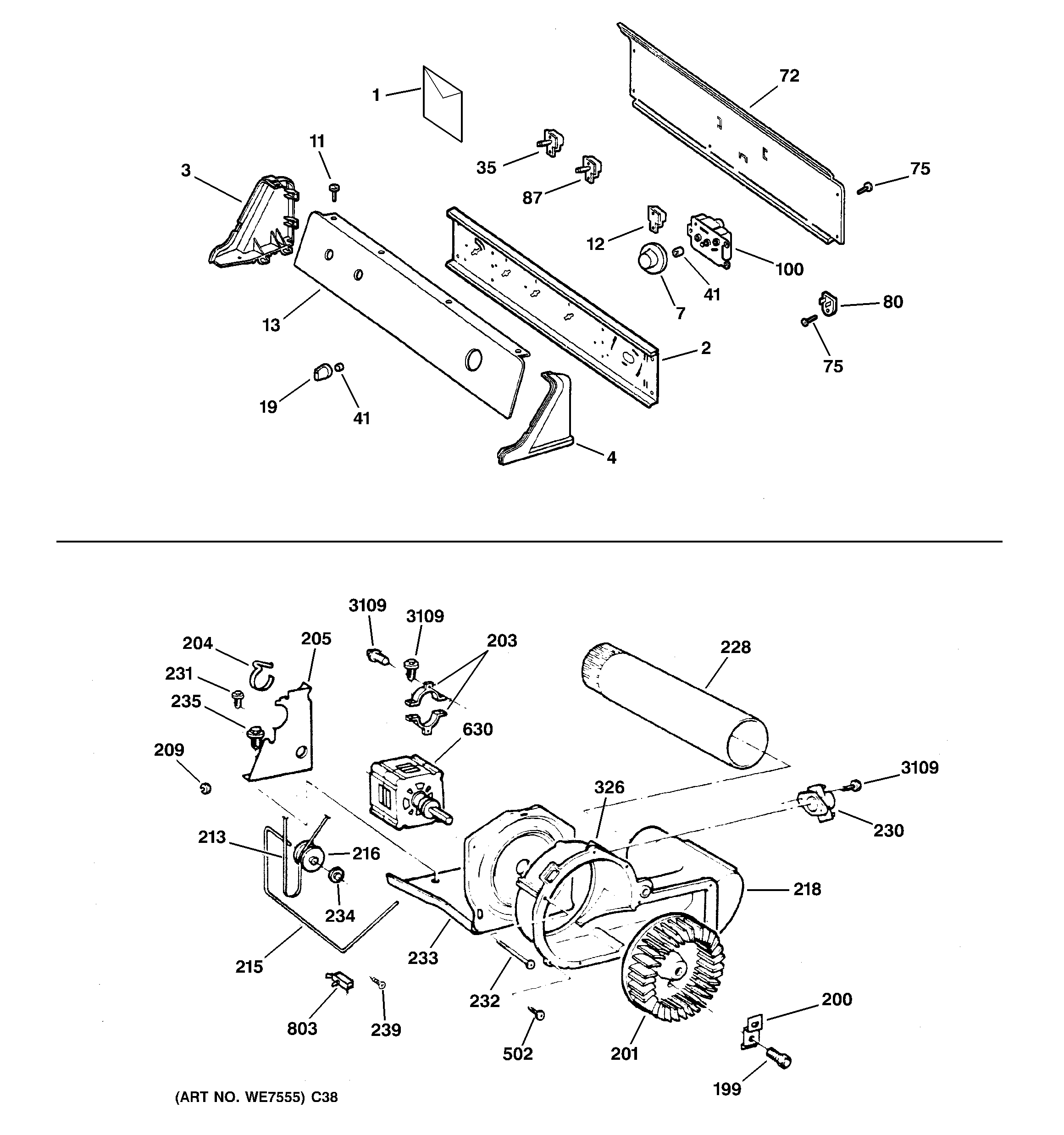Backsplash, blower & motor assembly