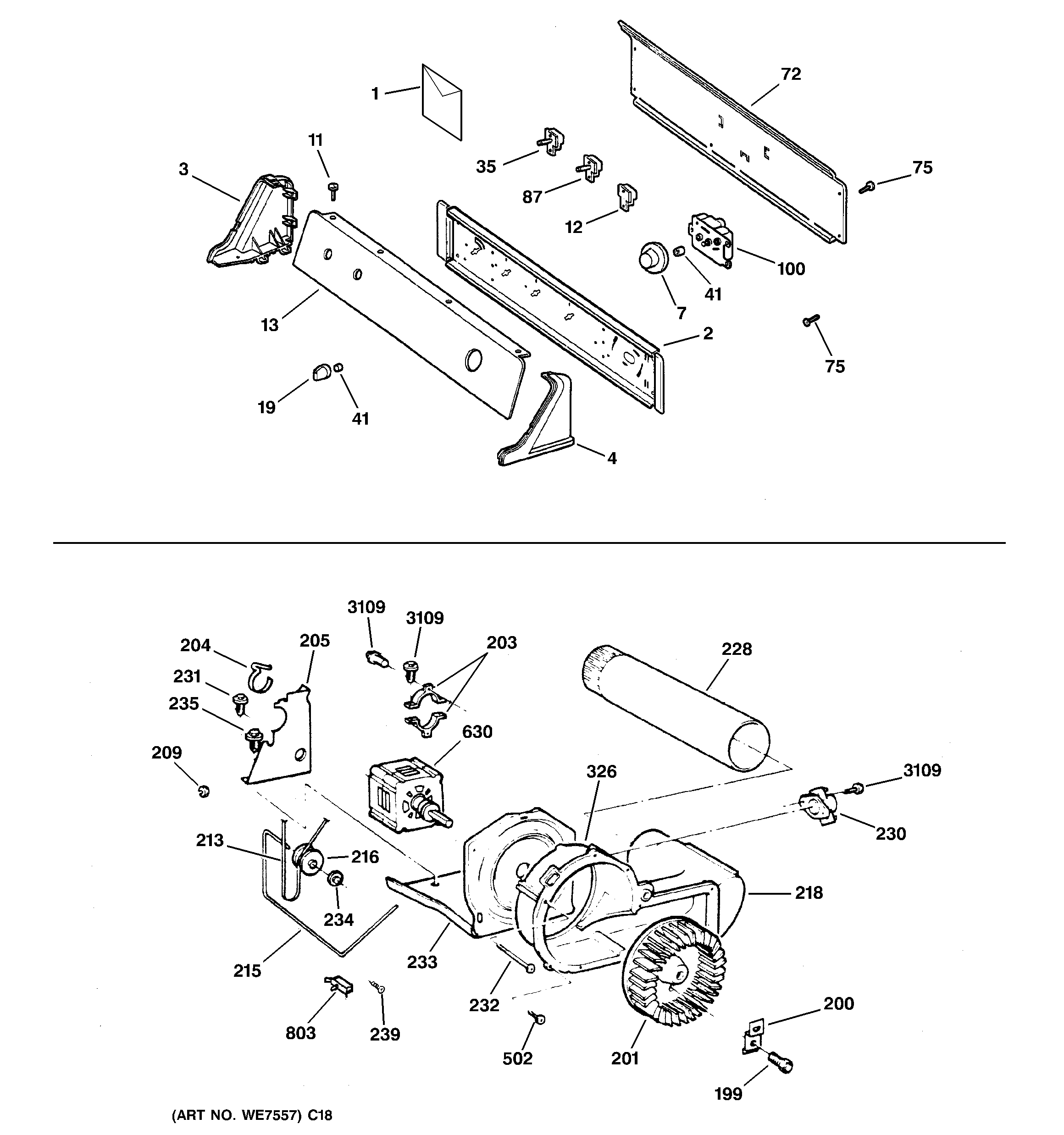 Backsplash, blower & motor assembly