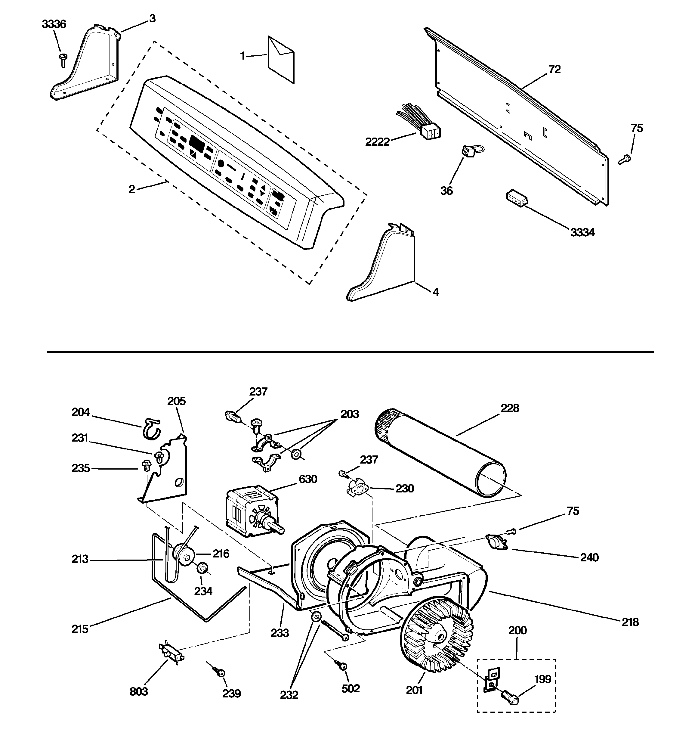 Backsplash, blower & motor