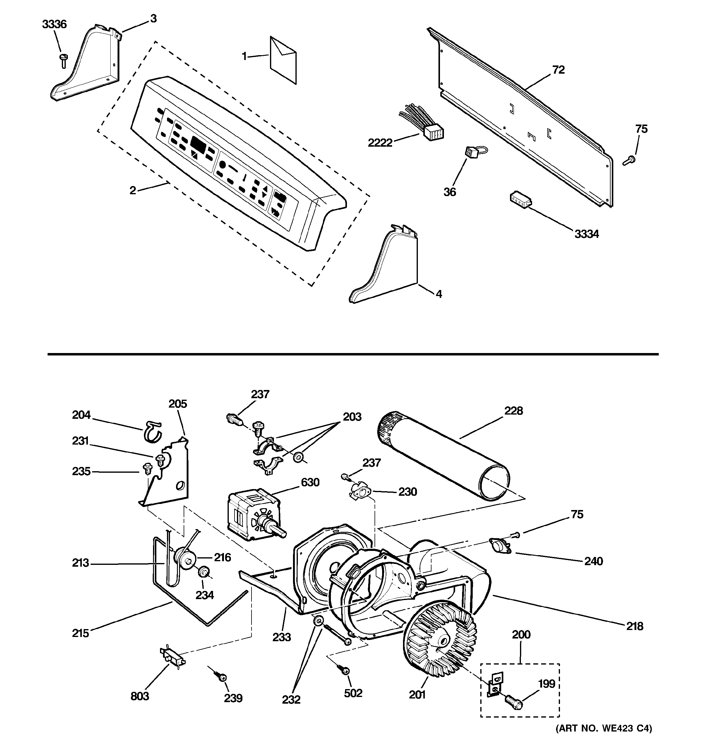 Backsplash, blower & motor