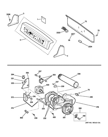 Backsplash, blower & motor
