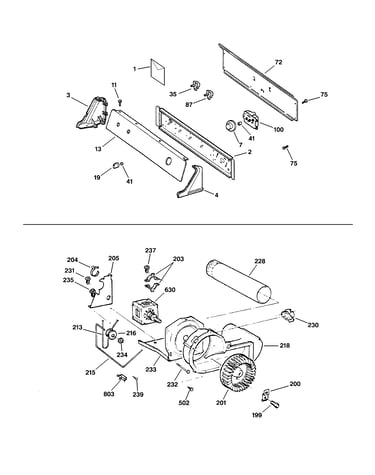 Backsplash, blower & motor assembly