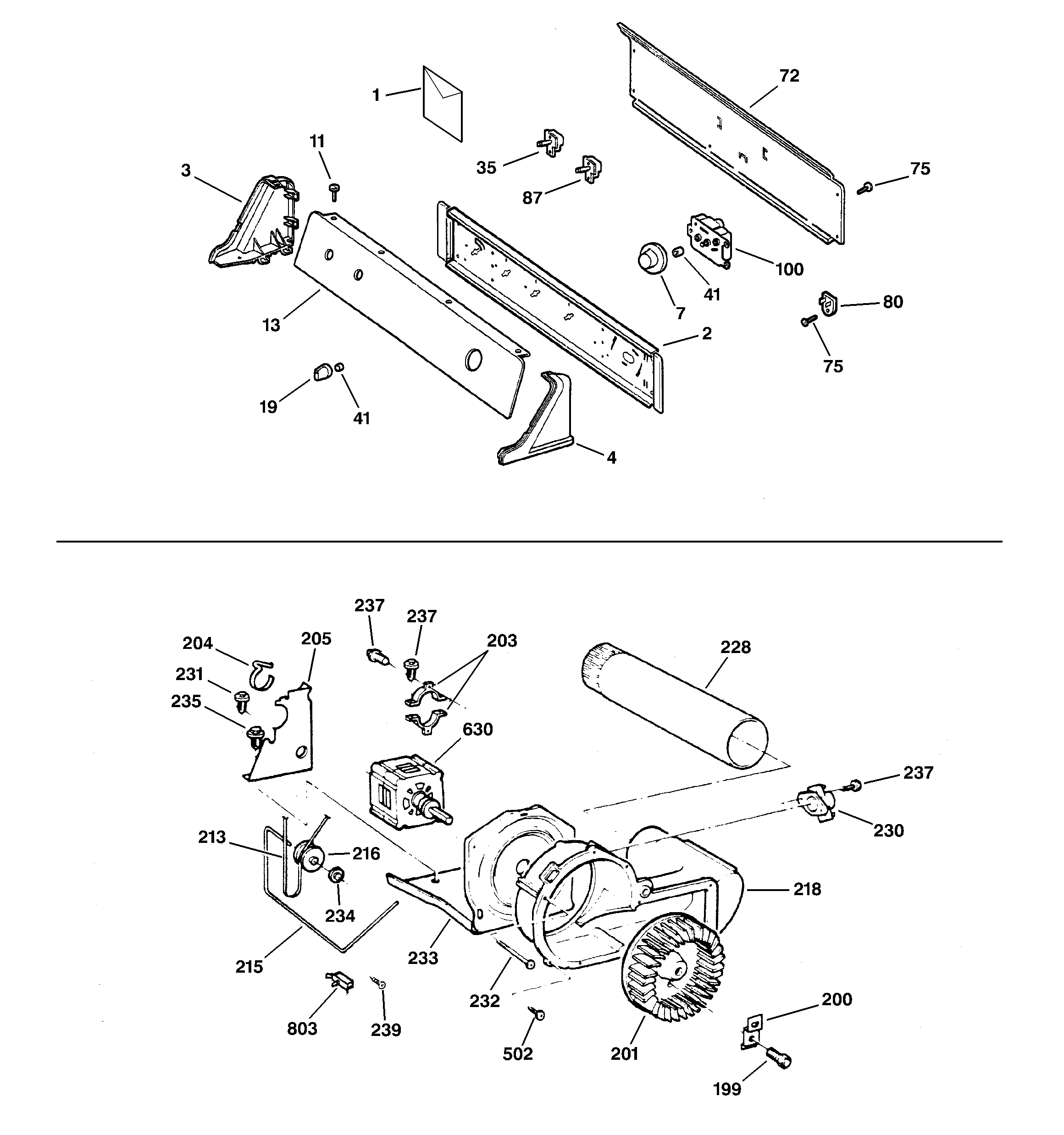 Backsplash, blower & motor assembly