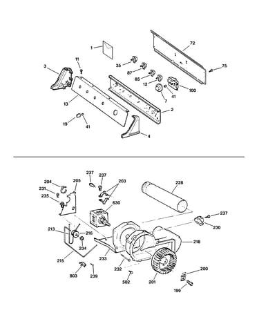 Backsplash, blower & motor assembly