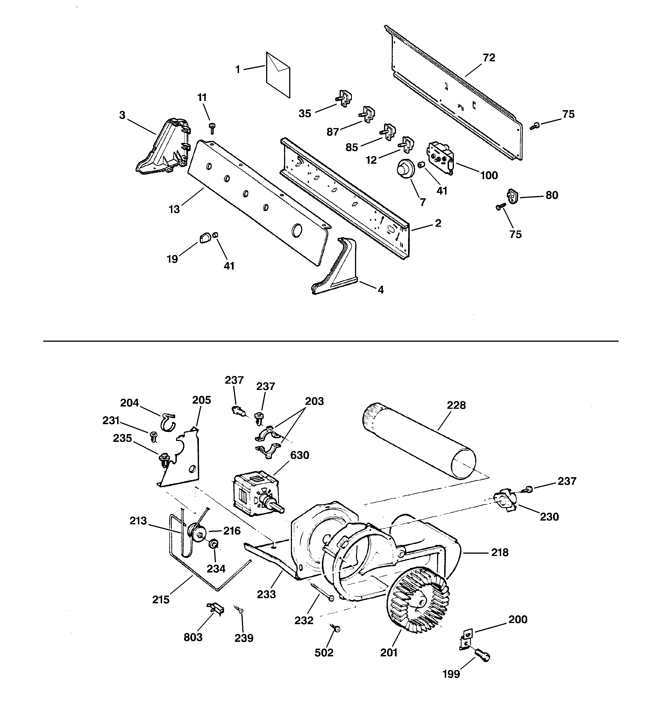 Backsplash, blower & motor assembly