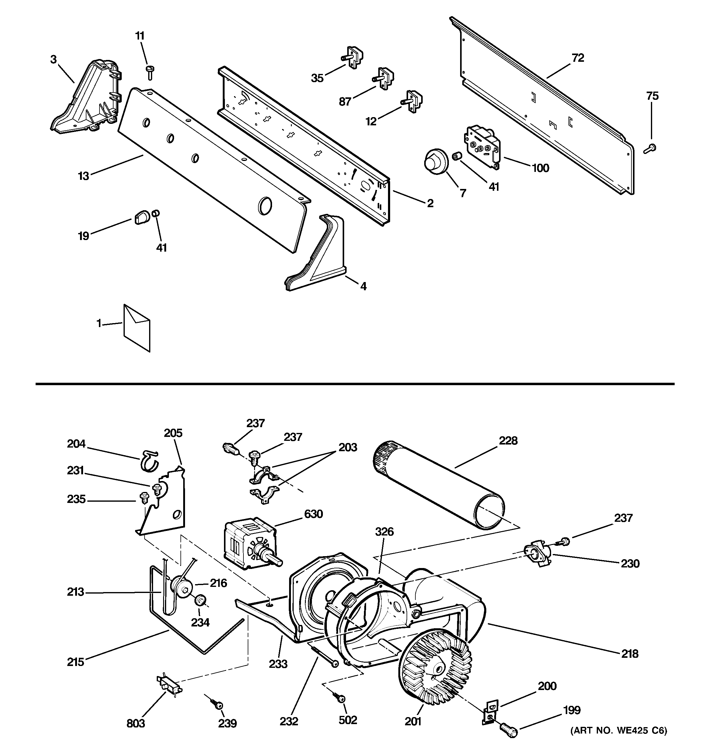 Backsplash, blower & motor assembly