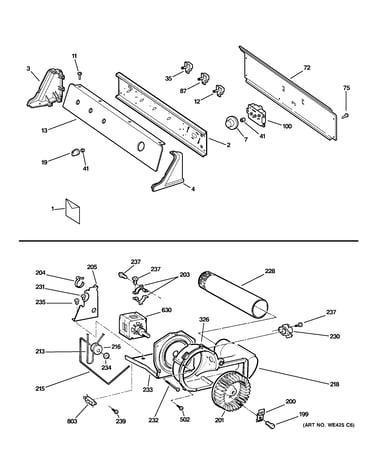 Backsplash, blower & motor assembly