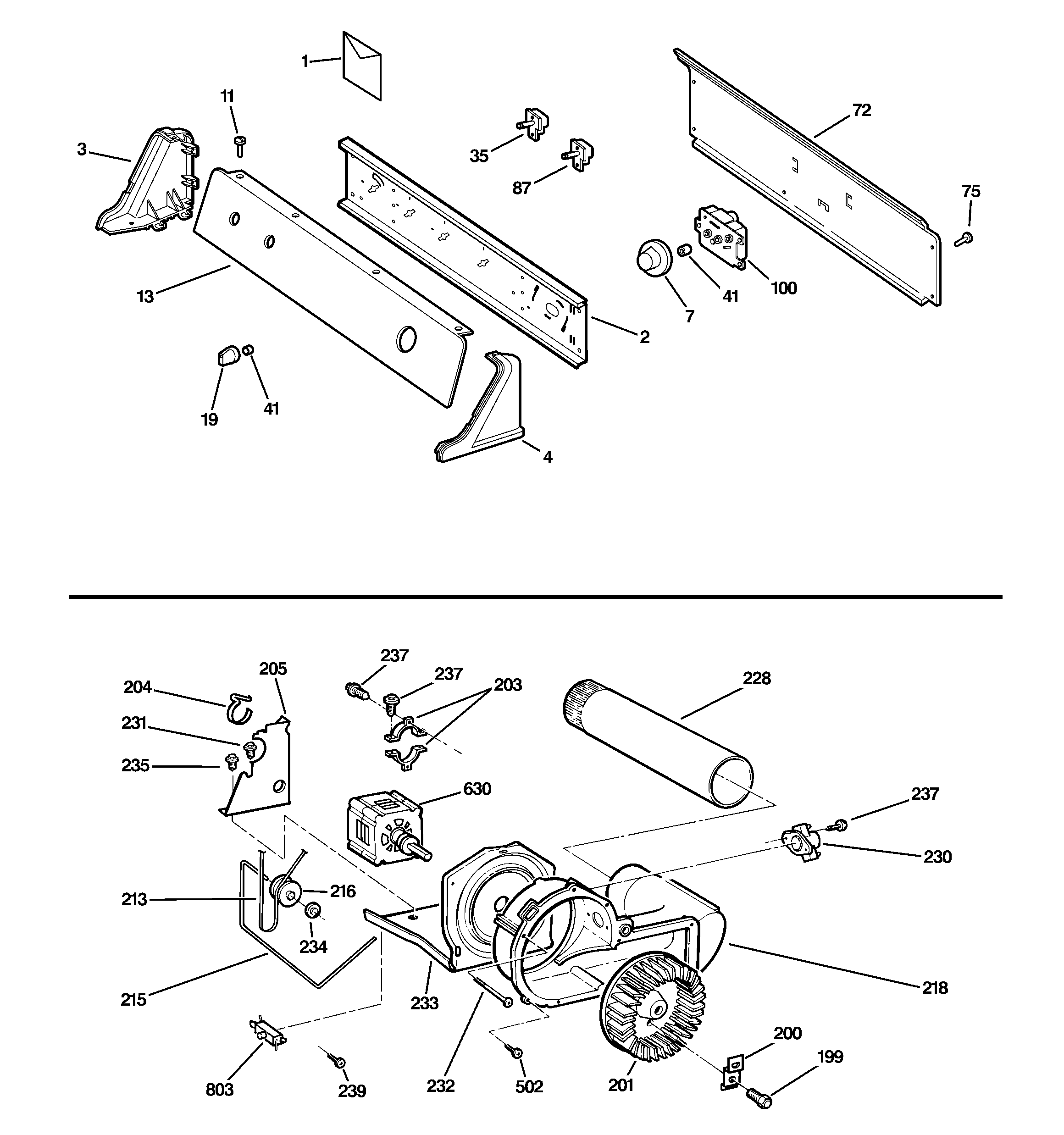 Backsplash, blower & motor assembly