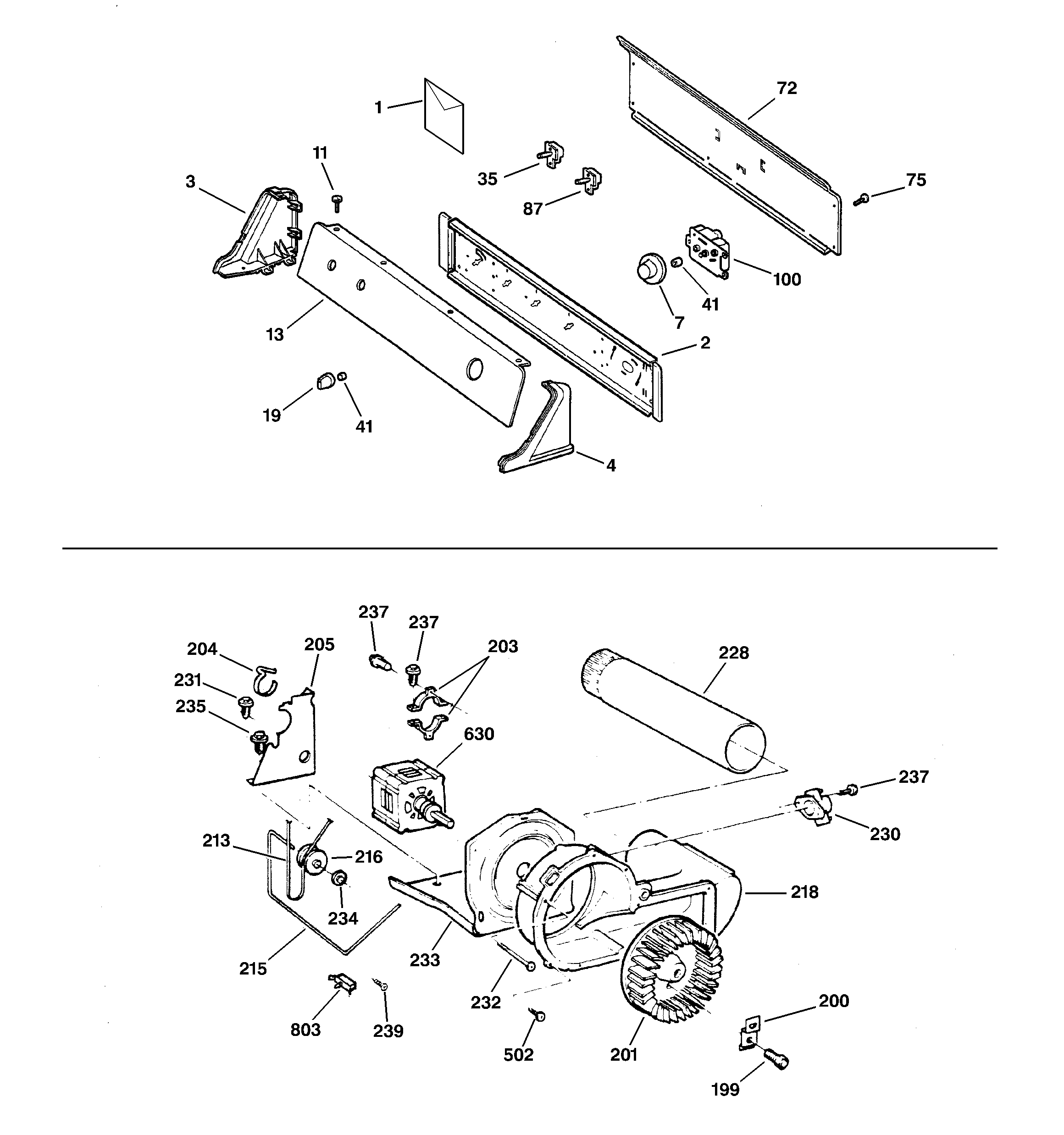 Backsplash, blower & motor assembly