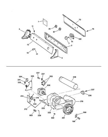 Backsplash, blower & motor assembly