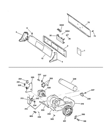 Backsplash, blower & motor assembly