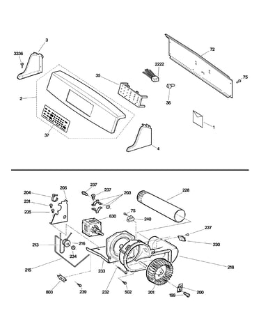 Backsplash, blower & motor assembly