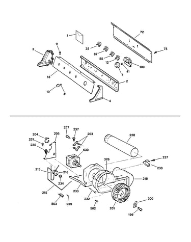 Backsplash, blower & motor assembly