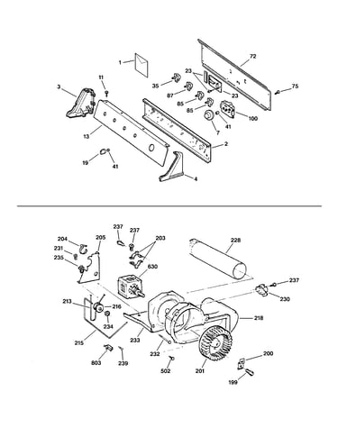 Backsplash, blower & motor assembly