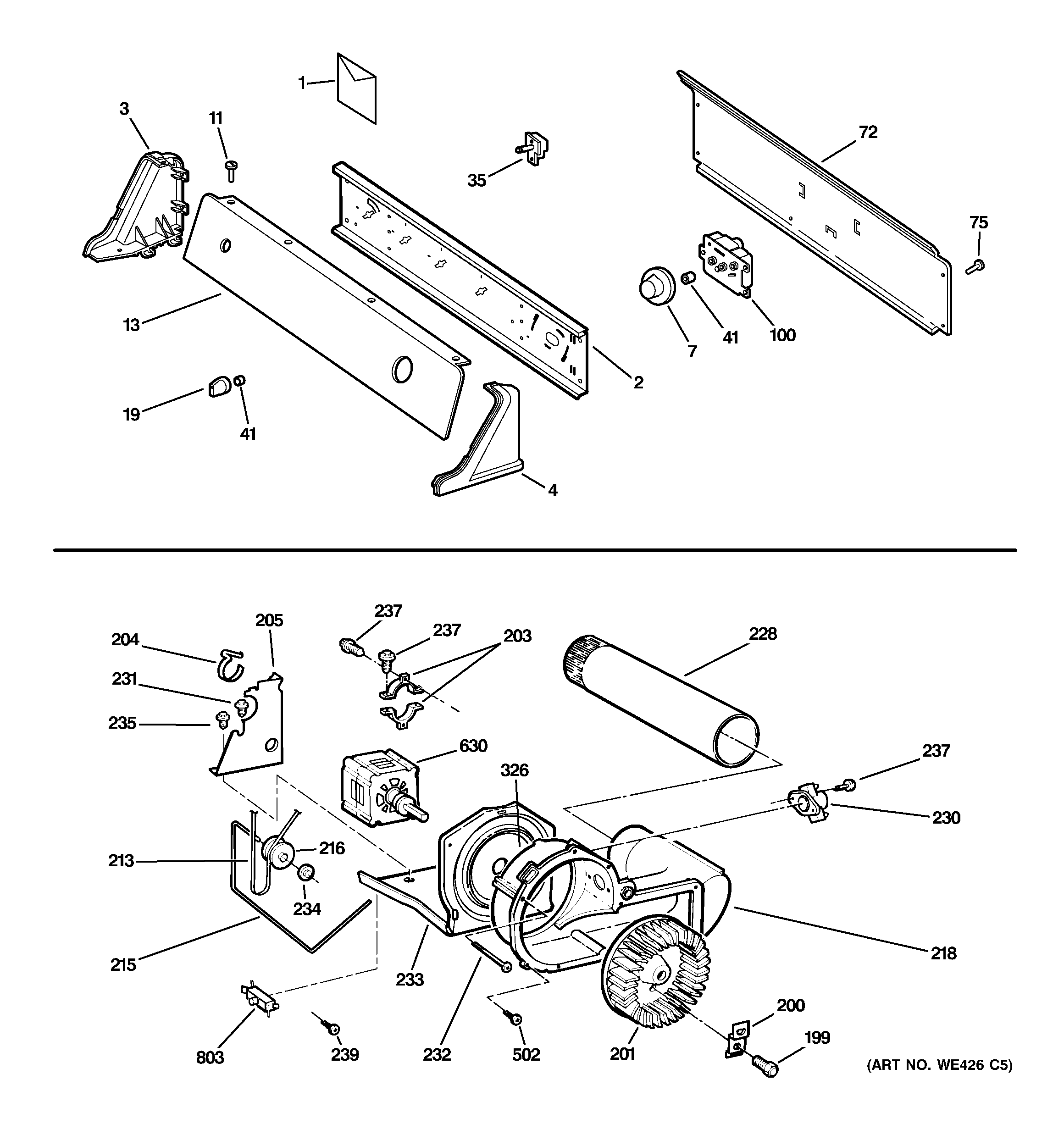 Backsplash, blower & motor assembly