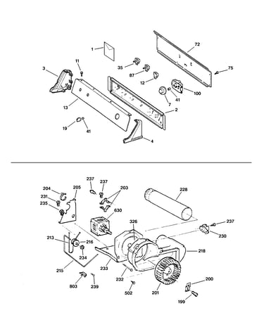 Backsplash, blower & motor assembly