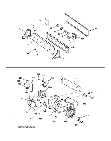 Backsplash, blower & motor assembly