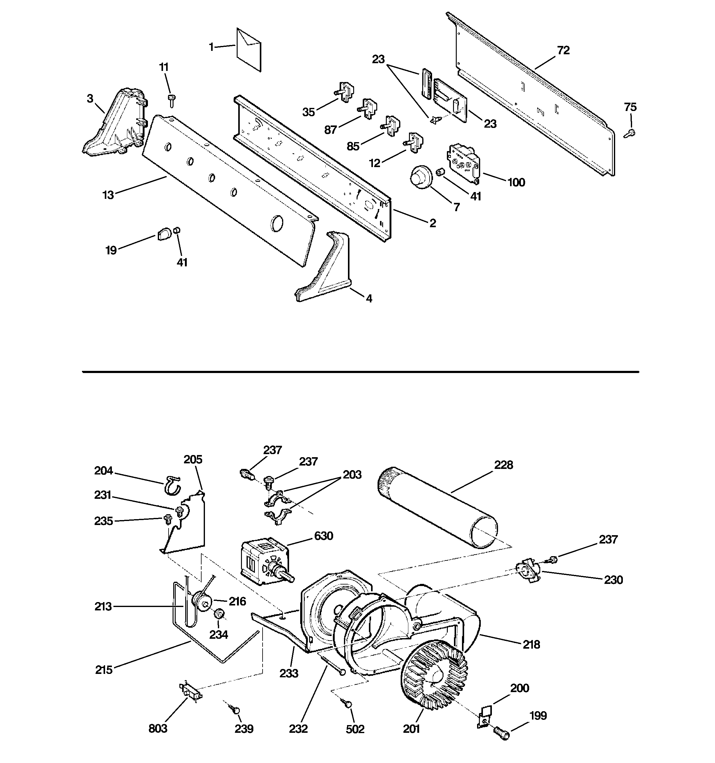 Backsplash, blower & motor assembly