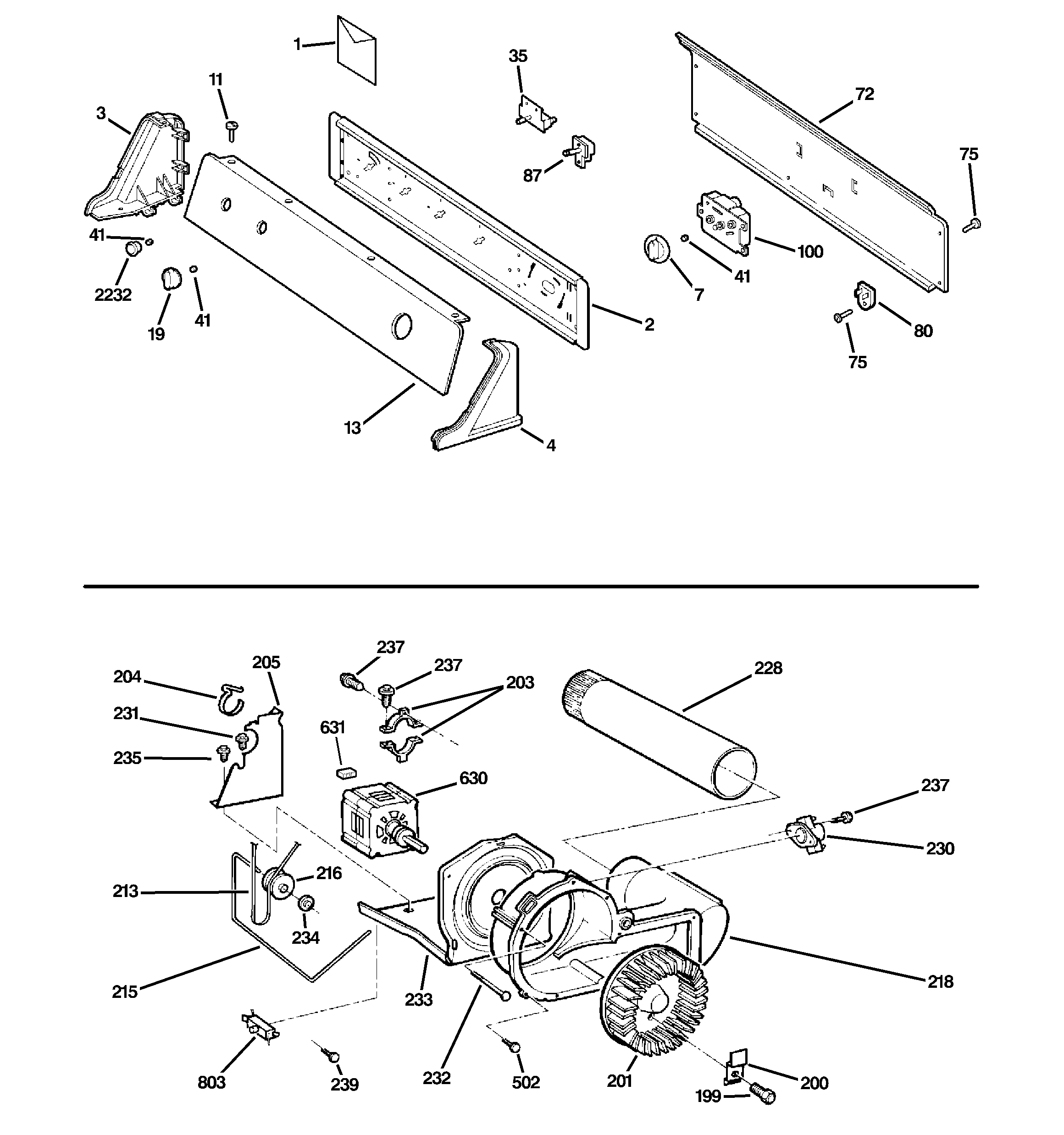 Backsplash, blower & motor assembly