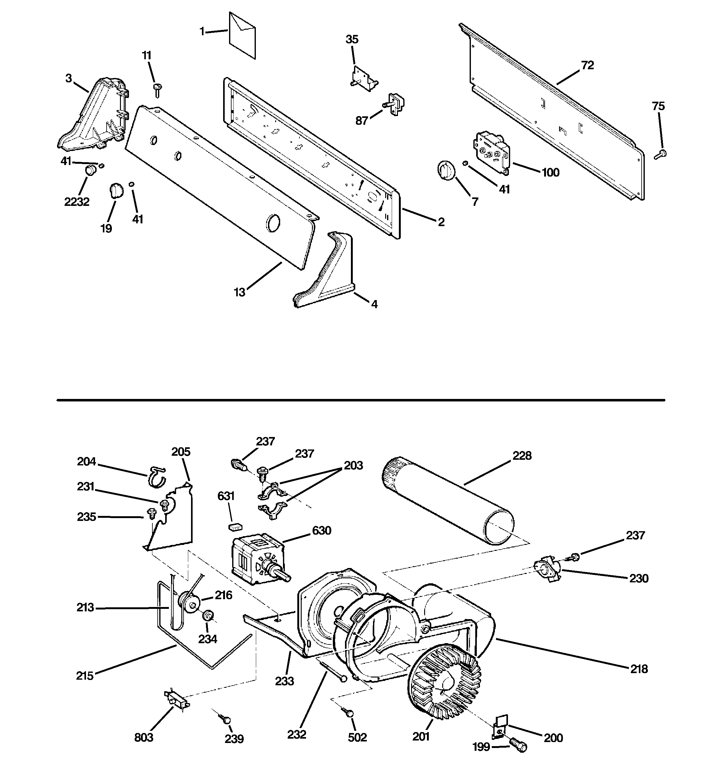 Backsplash, blower & motor assembly