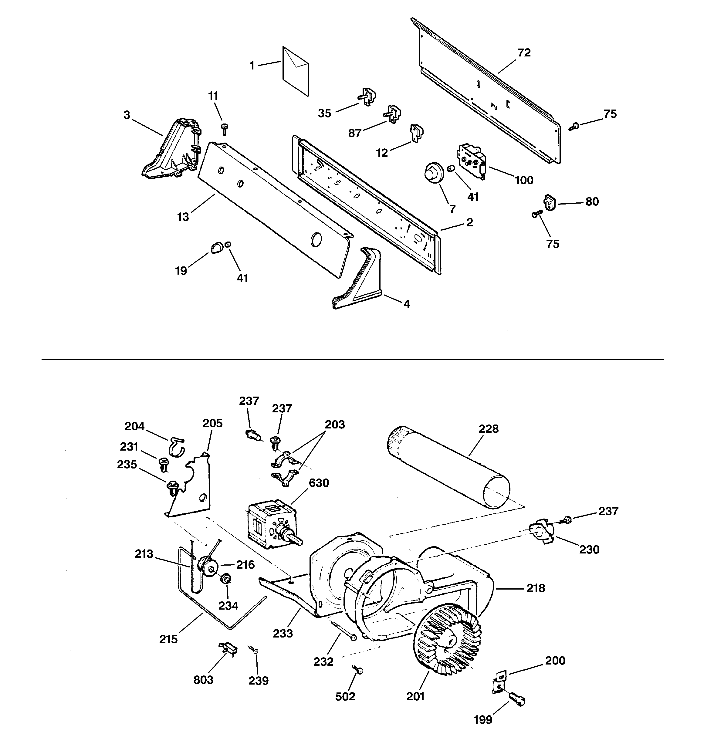 Backsplash, blower & motor assembly