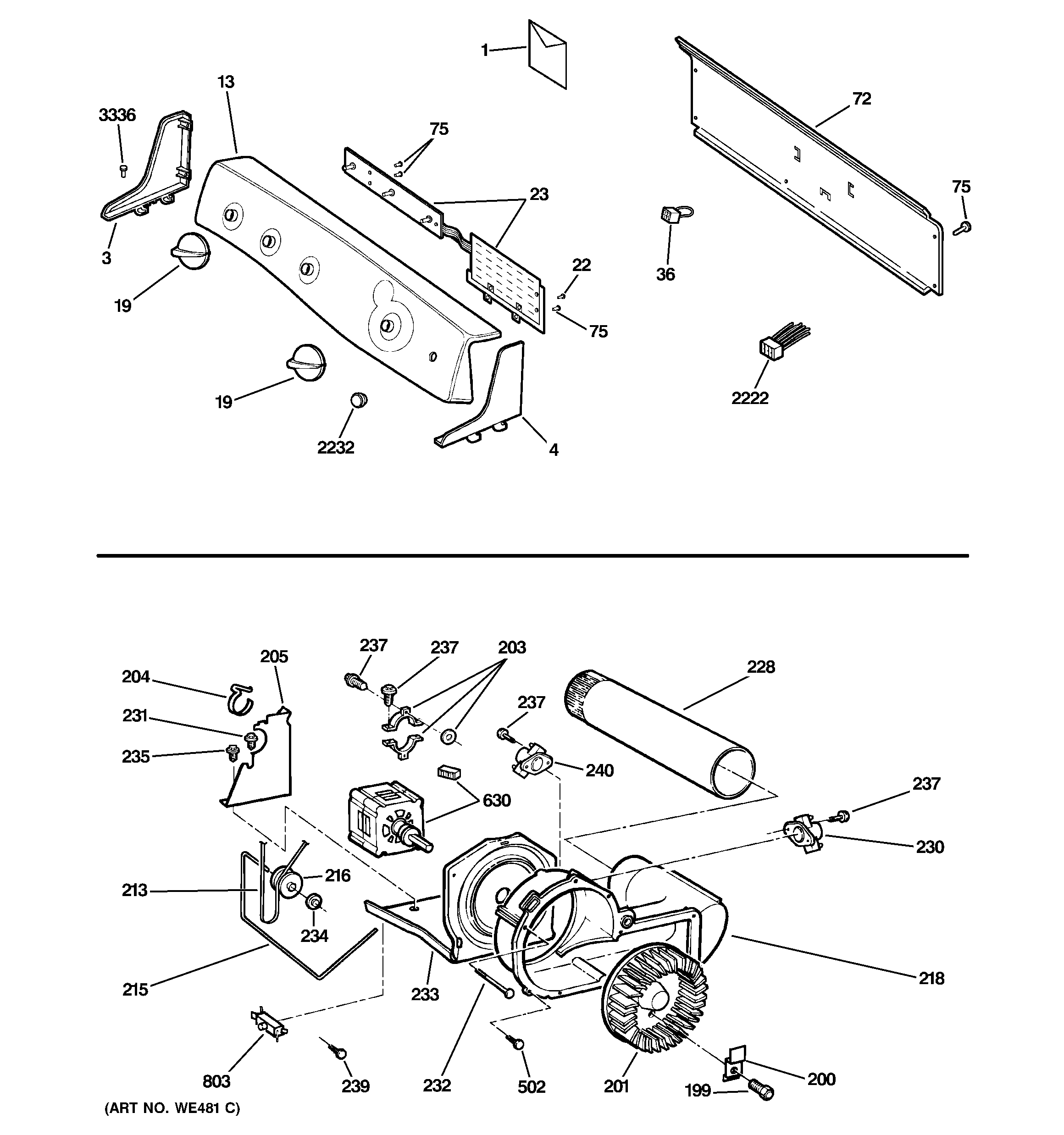 Backsplash, blower & motor assembly