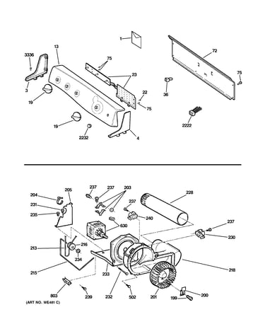 Backsplash, blower & motor assembly