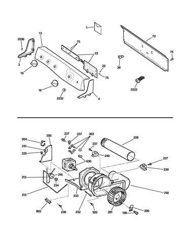 Backsplash, blower & motor assembly