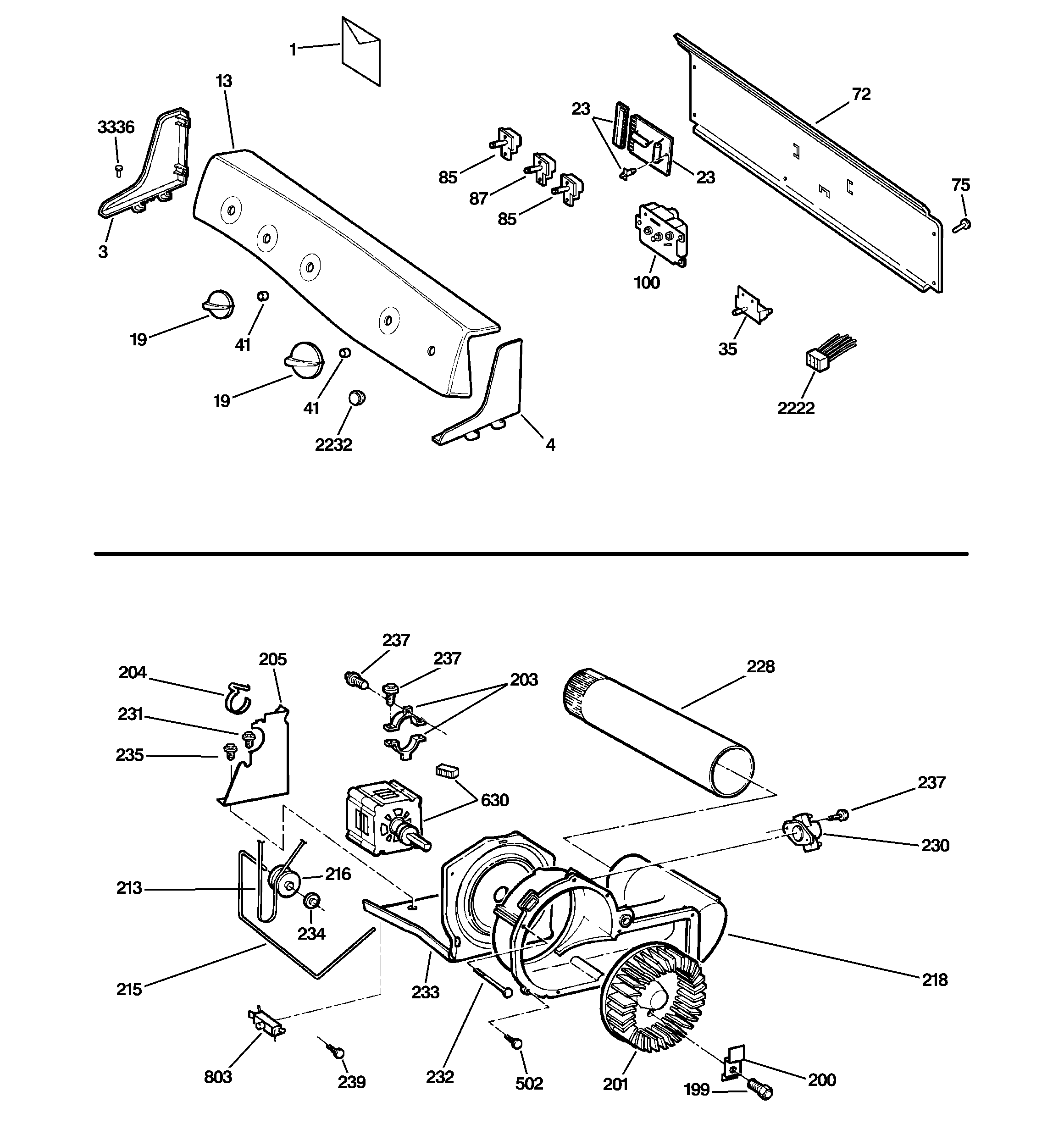 Backsplash, blower & motor assembly